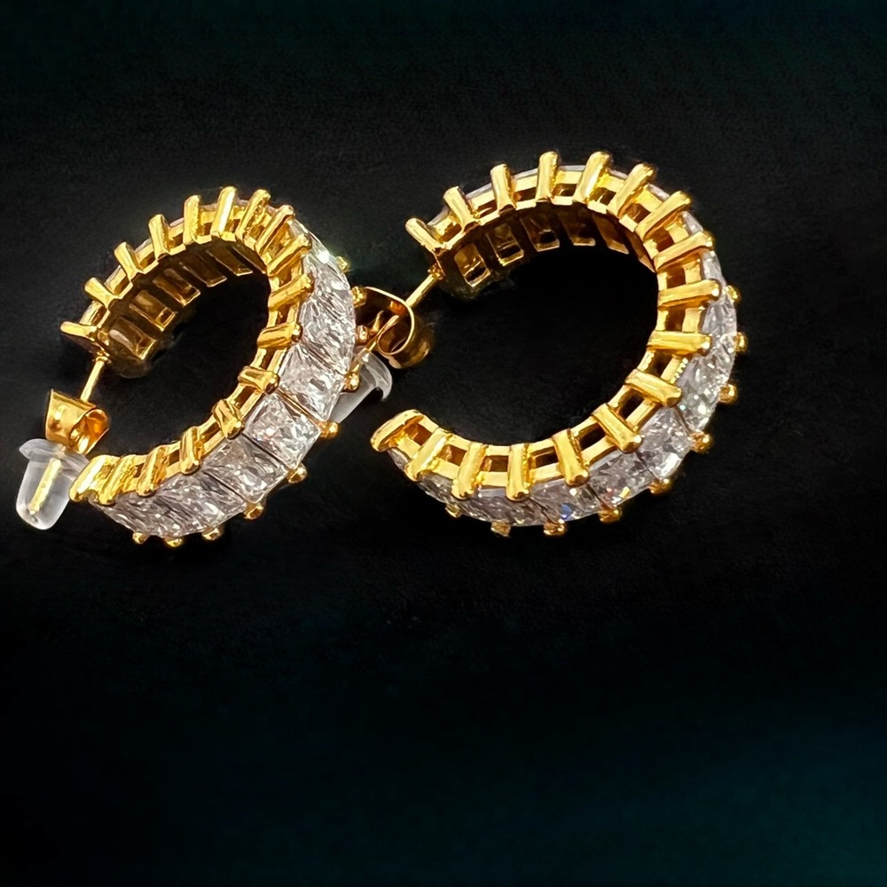 New 18K PVD Gold Plated Geometric Hoop Earrings with AAA Cubic Zirconia - Picture 7 of 7